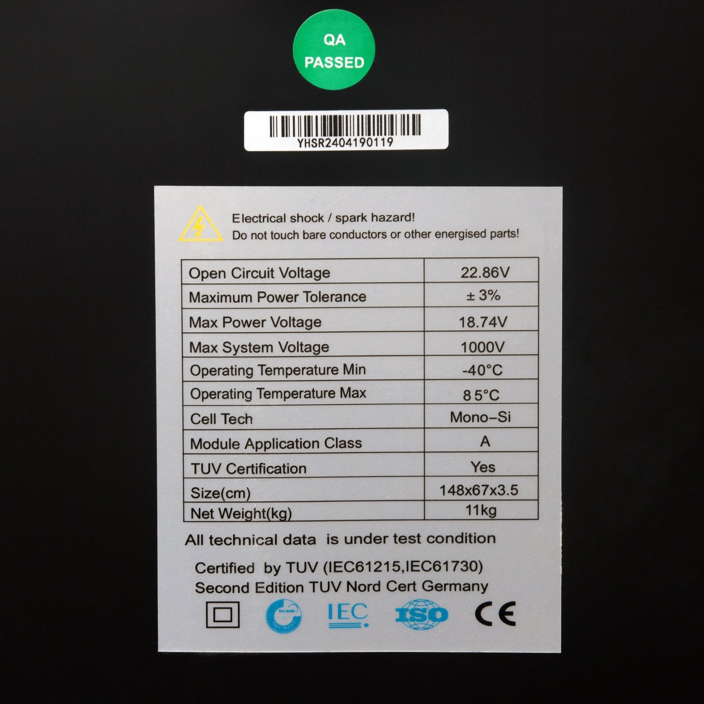 VoltX 12V 200W Fixed Solar Panel Black Frame