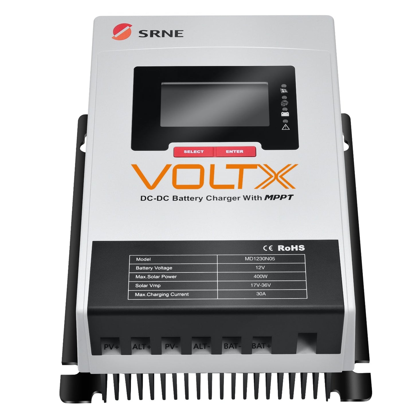 VoltX SRNE 12V 30A DC-DC MPPT LiFePO4 Battery Charger with Bluetooth